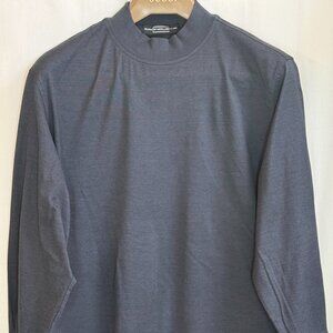 Carnoustie Men's Mock Neck 100% Cotton Pinstripe Long Sleeve Shirt - Charcoal-XL